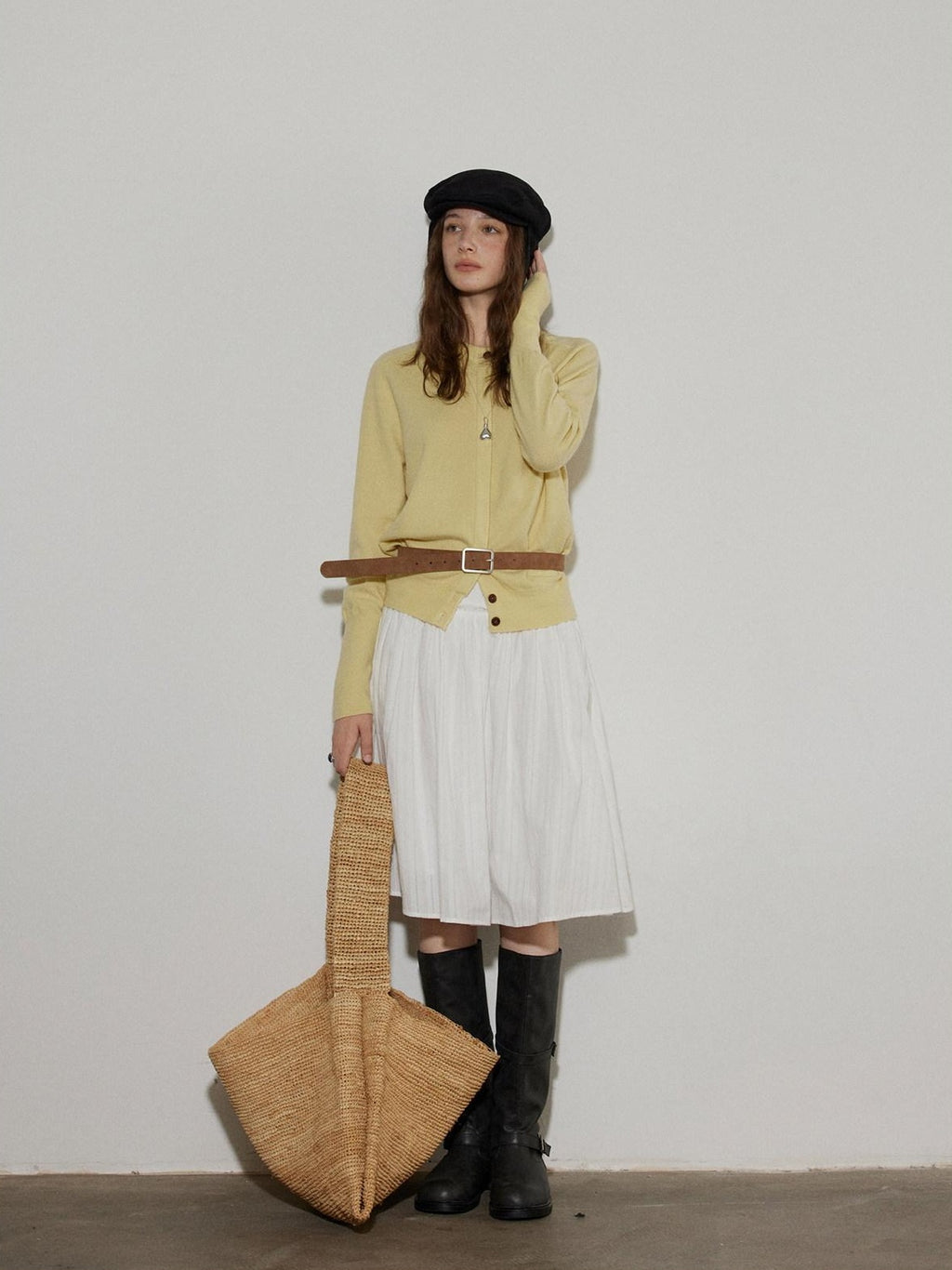 Lofi choose Button Front Knit Regular Fit Office Women Round Neck Yellow Charcoal Cardigans