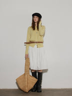 Lofi choose Button Front Knit Regular Fit Office Women Round Neck Yellow Charcoal Cardigans