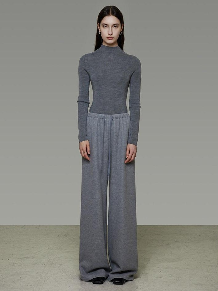 unspoken Breathable High Rise Tie Waist Office Solid Light Gray Poly Blend Wide Leg Pants