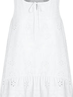fano 100 Percent Cotton Embroidery A Line Loose Waist Sleeveless Office Midi Dresses