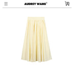 audreyyang_100%_Cotton_Lined_Pleated_H_Line_Mid_Waist_Bright_Yellow_Midi_Skirts_MISSTT