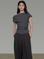 unspoken Pleated Stretch Minimalist Workwear Natural Waist Women Wide Leg Pants