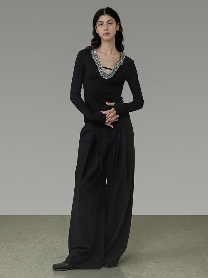 unspoken High Waist Sleek Black Workwear Tailored Fit For Ladies Polyester Wide Leg Pants