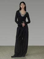 unspoken High Waist Sleek Black Workwear Tailored Fit For Ladies Polyester Wide Leg Pants