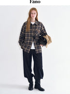 fano Breathable Viscose Oversized Plaid Lapel Button Front Women Everyday Shirts