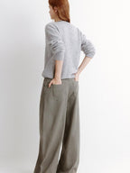 fano Soft Wool Cashmere Blend Relaxed Fit Crew Neck Women Knit Pullover Sweaters
