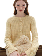 someonesometimes Soft Alpaca Blend Commuter Artsy Crew Neck Button Long Sleeve Cream Cardigans