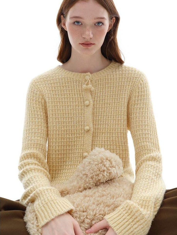 someonesometimes Soft Alpaca Blend Commuter Artsy Crew Neck Button Long Sleeve Cream Cardigans