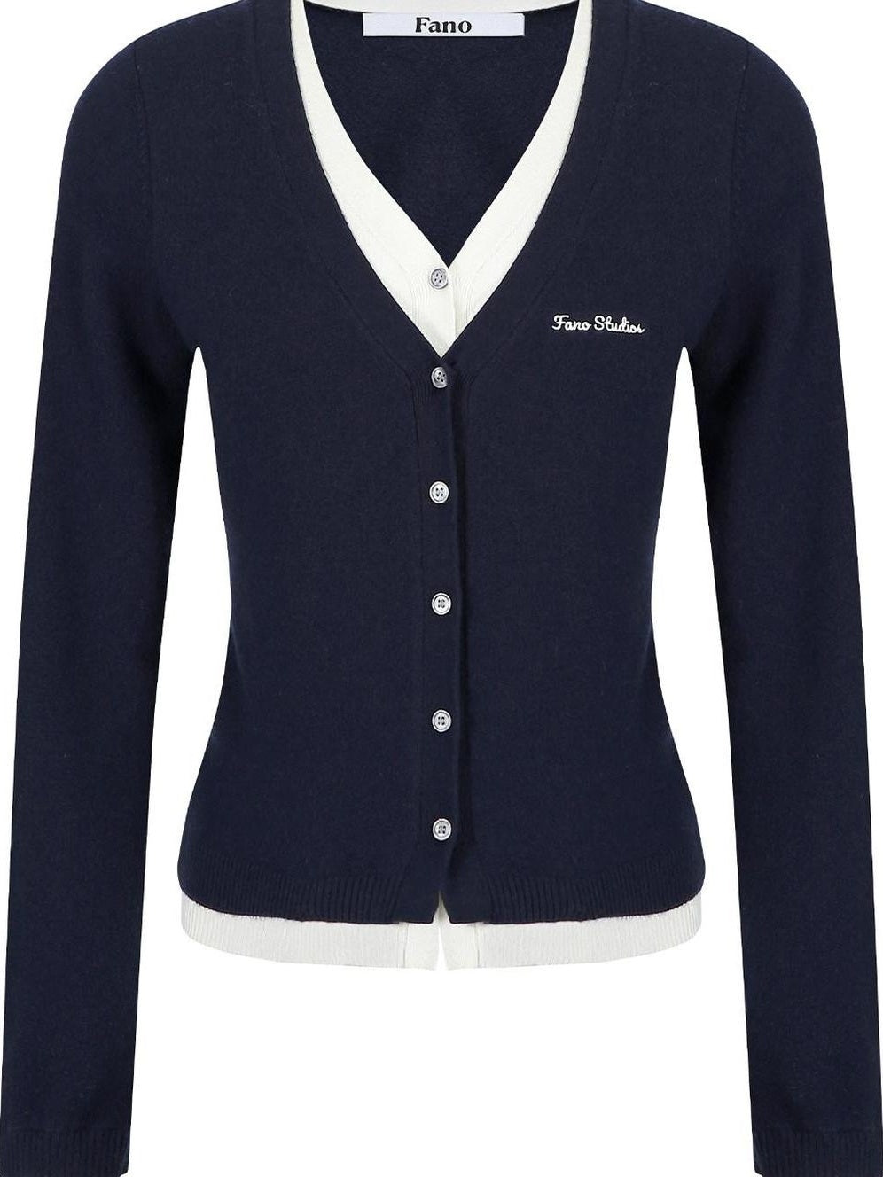 fano Embroidered Letter Slim V-neck Button For Teen Girls Navy Knit Cardigans