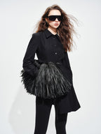 audreyyang Vintage Loose Square Neck Long Sleeve Midi Cardigan Black Polyester Blouses