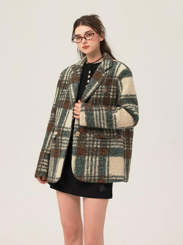 ikyou Minimalist Commuter Straight Fit Blazer Lapel Striped Flocked Office Wool Coats