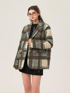 ikyou Minimalist Commuter Straight Fit Blazer Lapel Striped Flocked Office Wool Coats