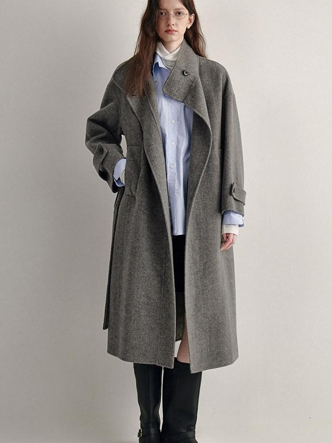 fano 100 Percent Sheep Wool Longline Minimal Commuter Straight Cut Women Wool Coats