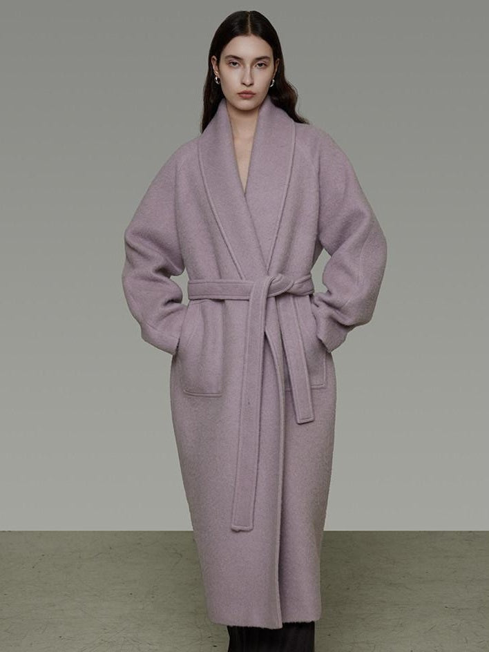 unspoken Cozy Thick Lambswool Midlength Loose Fit Minimalist Commuter Lavender Wool Coats