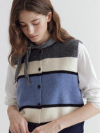 fano Warm Korean Commuter Straight Stripe Round Neck Women Acrylic Cardigans