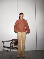 someone sometimes Recycled Viscose Wool Blend Commuter Crew Neck Pullover Cream Sweaters