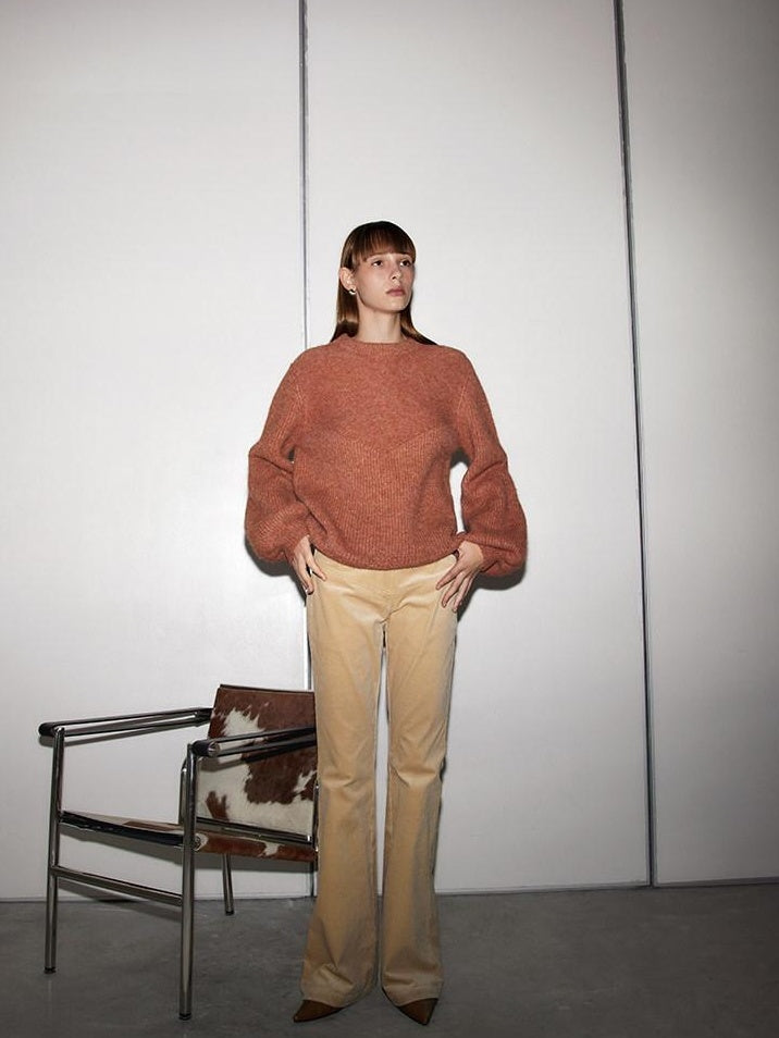 someone sometimes Recycled Viscose Wool Blend Commuter Crew Neck Pullover Cream Sweaters
