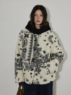 Lofi choose Insulated Hooded Relaxed Fit Commuter Floral Apricot Button Women Short Coat