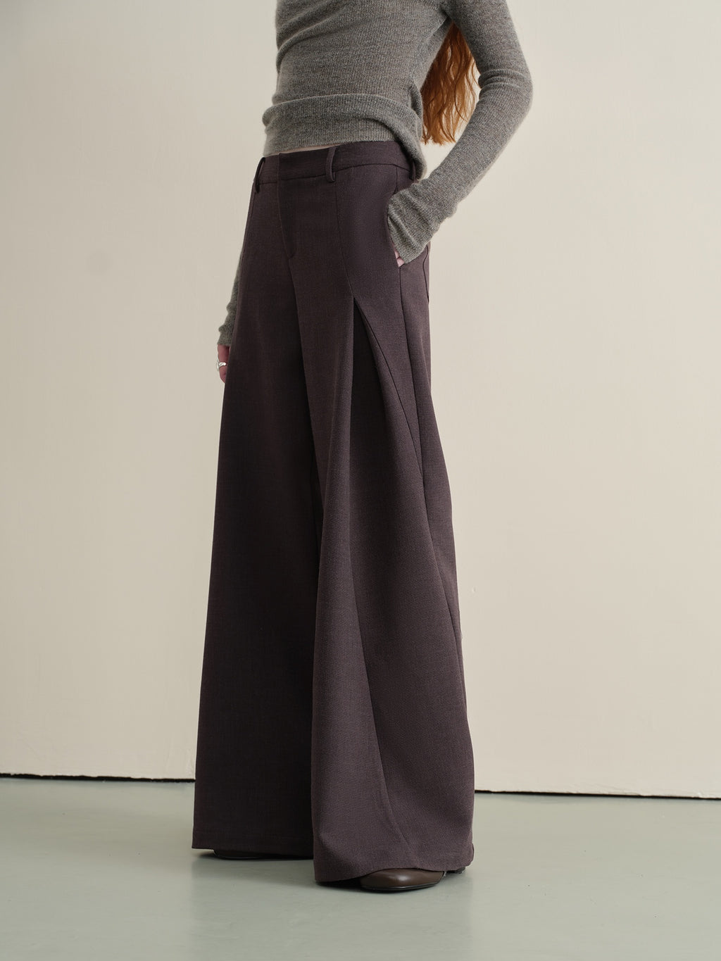 someonesometimes Wrinkle Resistant Minimal Workwear Natural Waist Women Purple Straight Pants