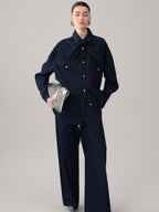 audreyyang Bow Detail Loose Fit Casual Women Daily Polka Dot Cotton Denim Jackets