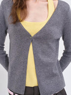 fano Soft Breathable Korean V-neck Slim Faux Layered Colorblock Cardigans