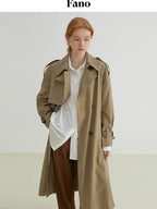 fano Classic Double Breasted Long Straight Fit Commuter Women Khaki Trench Coats