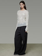 unspoken Breathable Knit Minimalist Relaxed Fit Butterfly Round Neck White Blouses