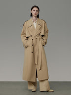 unspoken Pure Cotton Double Breasted Long Straight Minimal Women Khaki Trench Coats