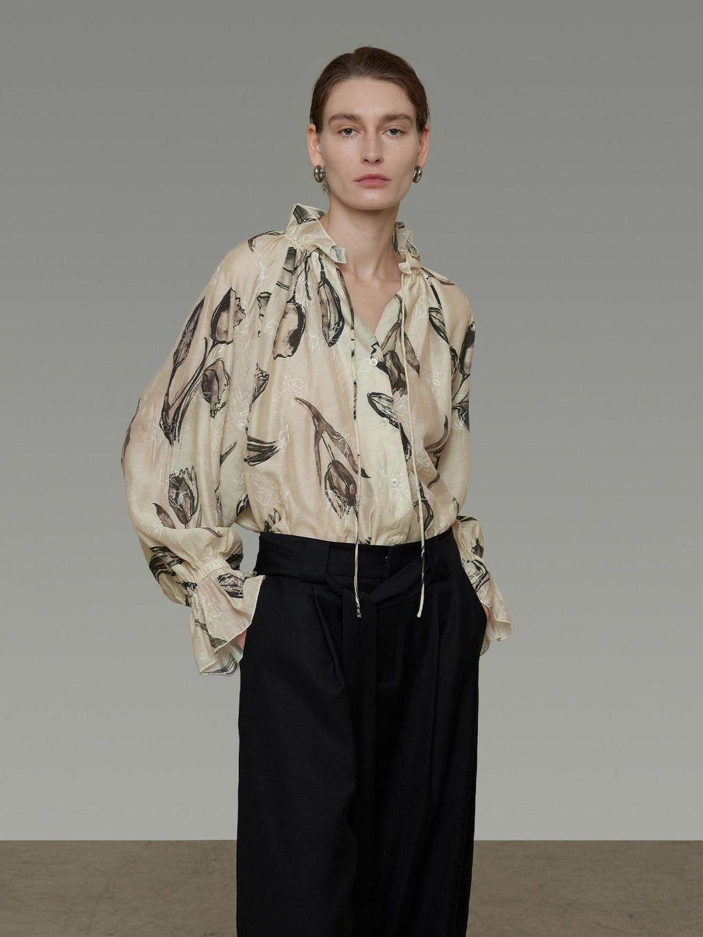 unspoken Breathable Soft Office Loose V-neck Embroidered Floral Viscose Blend Blouses