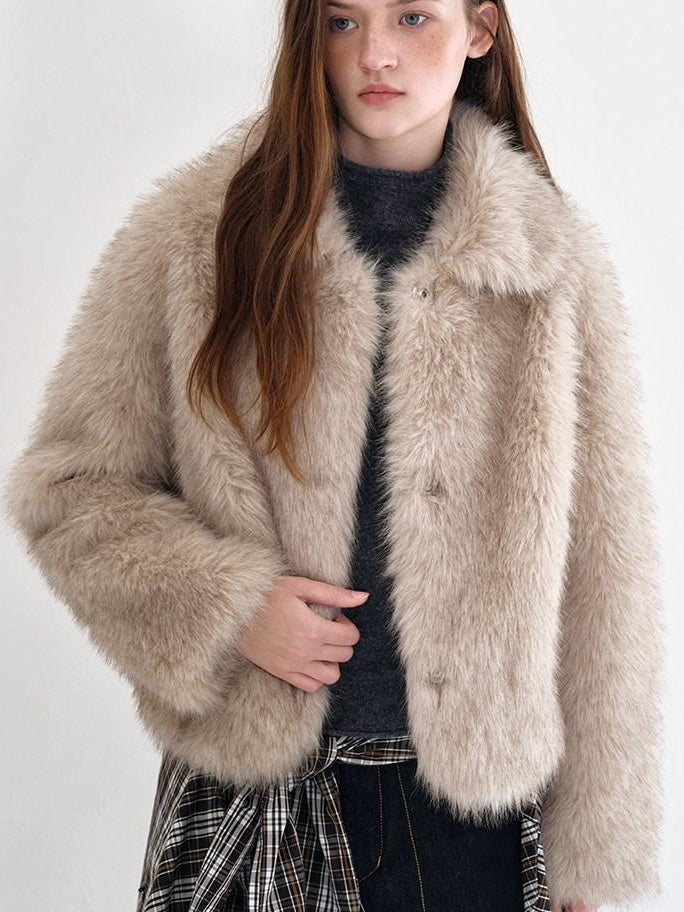 fano Cozy Milk Coffee Lapel Casual Loose Fit Womens Everyday Outerwear Short Coat