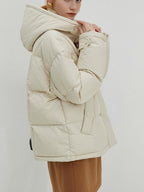 fano 90% White Duck Down Minimal Commuter Straight Hooded Milky Beige Down Jackets