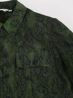 audreyyang Shape Retain Loose Snake Print Dark Green Recycled Viscose Women Wide Leg Pants