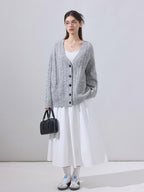 ikyou Soft Breathable Slouchy Loose V-neck Long Sleeve Gray Knit Casual Women Cardigans