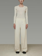 unspoken Breathable High Waist Button Detail Minimal Womens Office White Wide Leg Pants