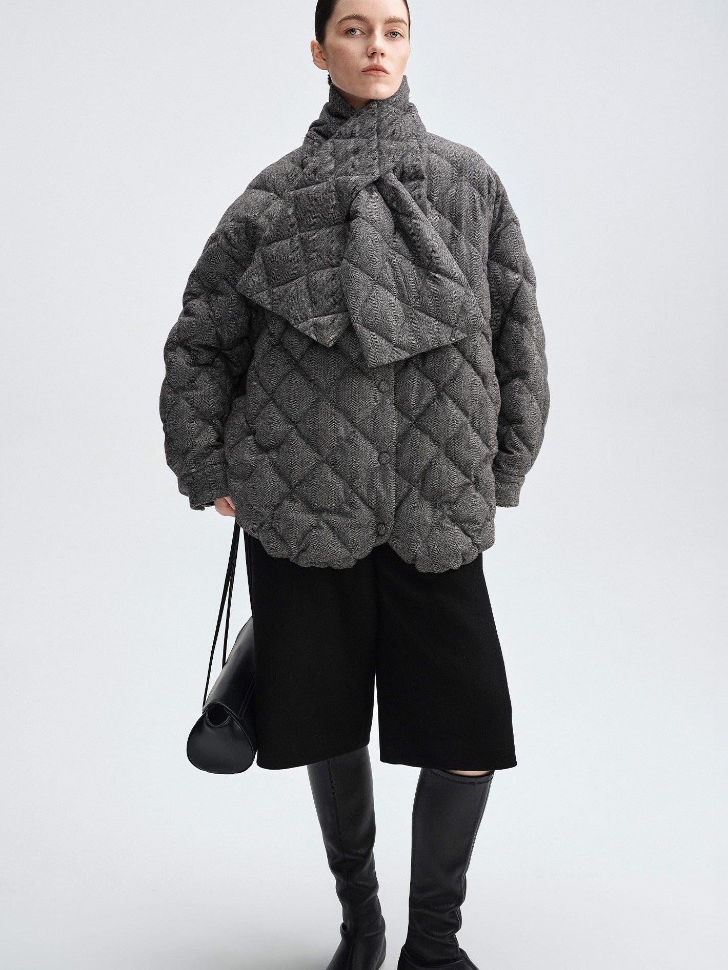 audreyyang 90 Percent Duck Down Warm Mid Length Diamond Quilt Wool Loose Women Down Jackets