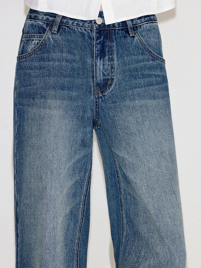 fano Natural Waist Indigo Dyed Loose Fit Women Casual Blue Denim Wide Leg Jeans