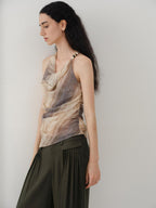 someonesometimes Original Asymmetric Patchwork Striped Slim Curve Khaki Brown For Women Vest
