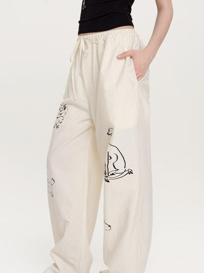fano Lightweight Nylon Blend Korean Commuter Wide Leg Waist Zip Fly Sweatpants