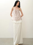 someone sometimes Original Design Ruffle Trim Loose Fit Lyocell Blend Women Solid Color Camisoles