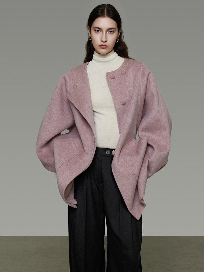 unspoken Pure Wool Loose Fit Minimal Office Midlength Single Button Women Wool Coats