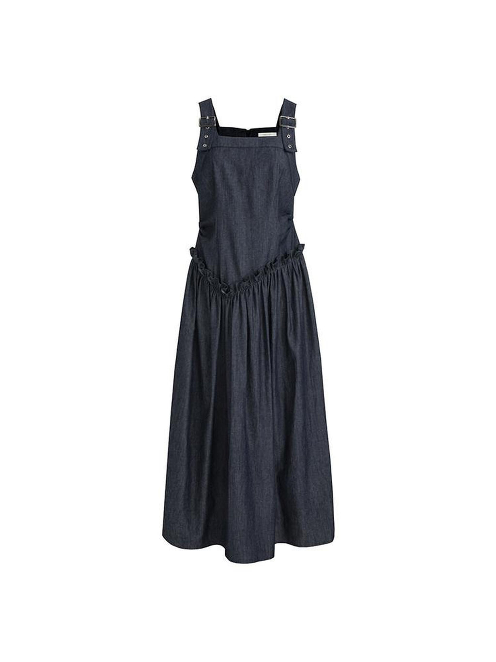 unspoken Minimalist Pleated Cinched Waist Cotton A Line Strap Dress Women Maxi Dresses