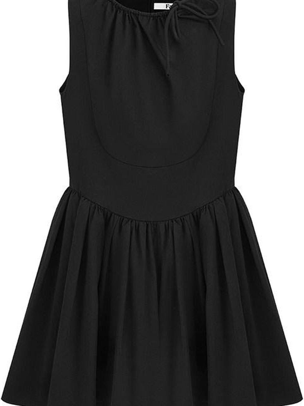 fano Sleeveless Korean Workwear A Line Natural Waist Cotton Blend Black Midi Dresses