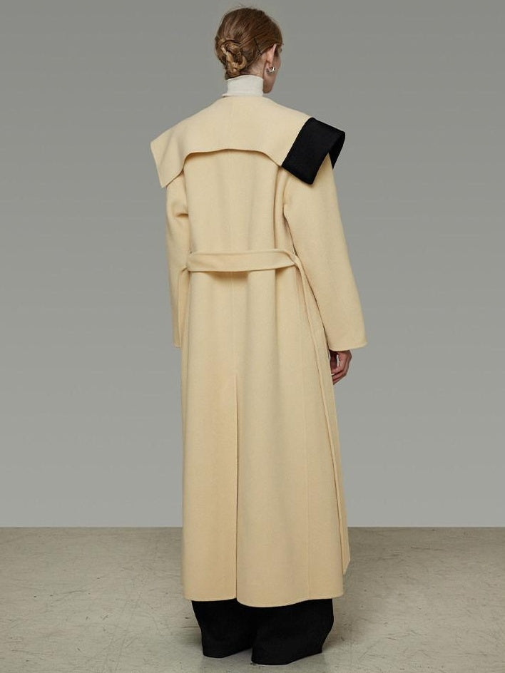 unspoken Thick Cozy Longline Loose Fit Minimal Commuter Cream Black Wool Coats