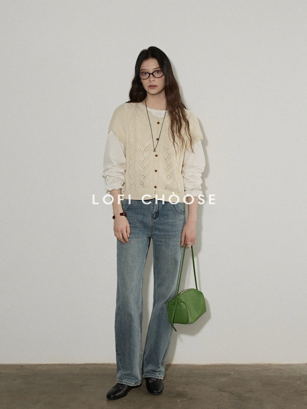 Lofi choose Pure Cotton Lace Trim Office Loose Fit Round Neck Long Sleeve Women Blouses