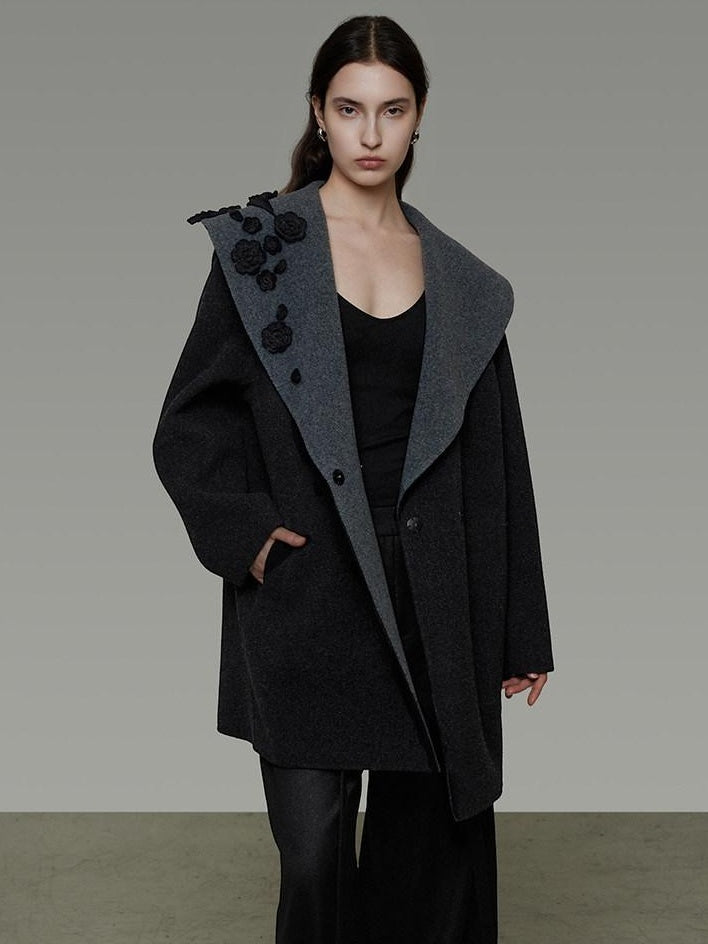 unspoken Warm Thick Minimal Commuter Loose Fit Lapel Women Sheep Wool Blend Wool Coats