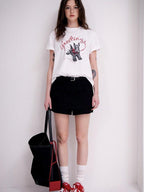 fano Cotton Blend Korean Loose Fit Crewneck Women White Printed Short Sleeve T-Shirts