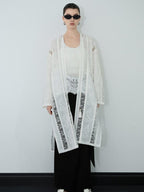 audreyyang Lightweight Breathable Loose Fringe Mid Length Women Cotton Solid Cardigans