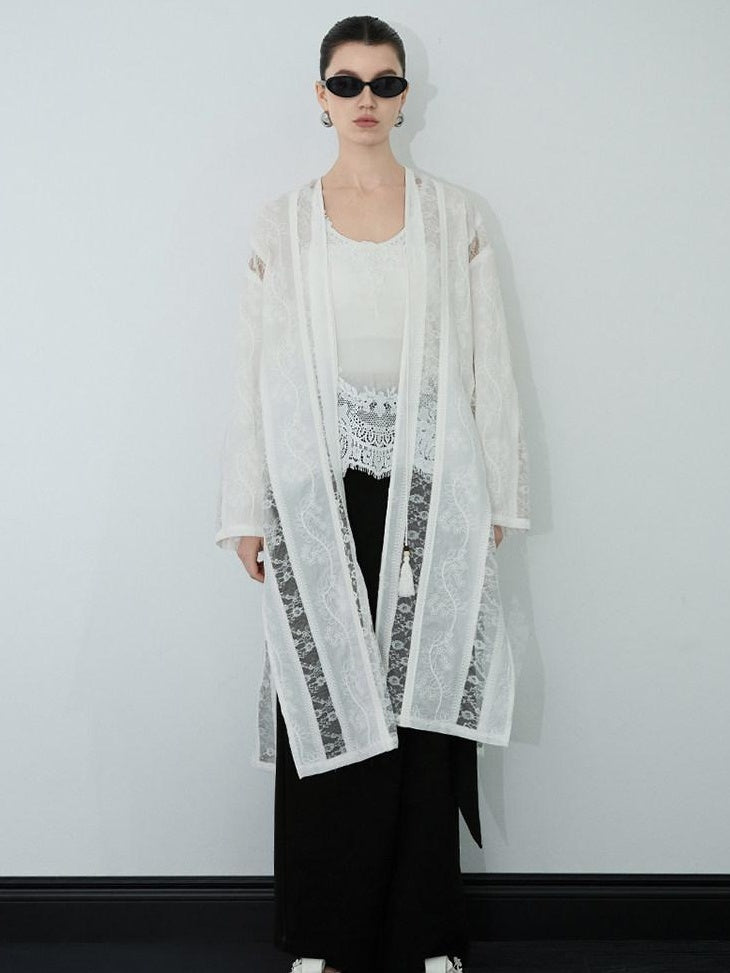 audreyyang Lightweight Breathable Loose Fringe Mid Length Women Cotton Solid Cardigans