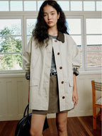 fano Patchwork Loose Fit Korean Casual 100 Percent Cotton Green Khaki Short Coat