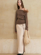 someonesometimes 3D Embellished Asymmetrical Neck Slim Crop Knit Wool Blend Sweaters